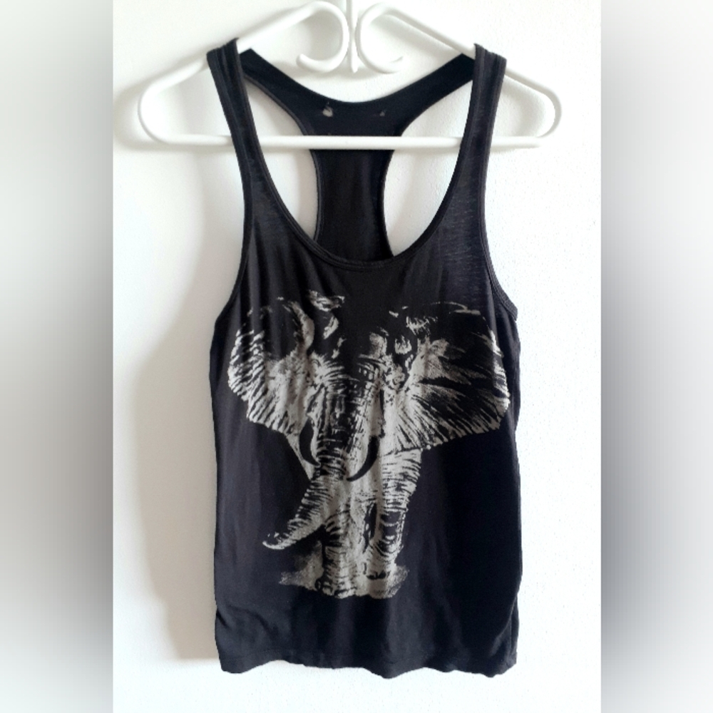 Forever 21 Black Tank Top with Metallic Elephant Print